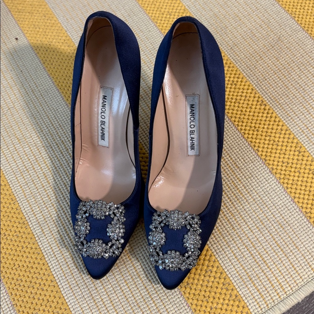 Manolo Blahnik Dark Blue Embellished Heels